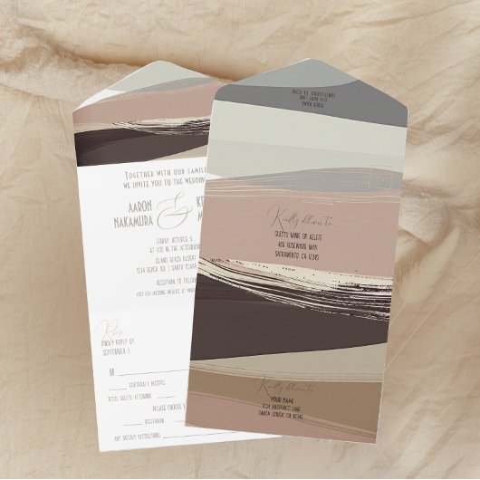 Moody Dark Brown Olive Bold und Edgy Wedding All In One Einladung