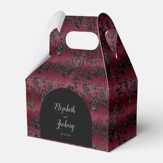 Moody Dark Burgundy Black Damask Arch Favor Box Geschenkschachtel (Rückseite)