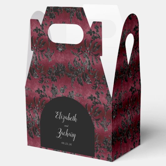 Moody Dark Burgundy Black Damask Arch Favor Box Geschenkschachtel (Geöffnet)