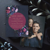 Moody Dark Elegant Floral Burgundy Foto Wedding Save The Date