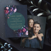 Moody Dark Elegant Floral Jewel Tone Foto Wedding Save The Date