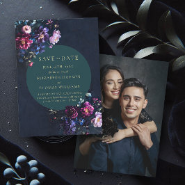 Moody Dark Elegant Floral Jewel Tone Foto Wedding Save The Date