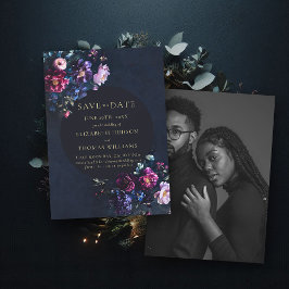 Moody Dark Elegant Foto-Hochzeit der Blumenflotte Save The Date