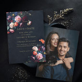 Moody Dark Elegante Romantic Floral Foto Wedding Save The Date