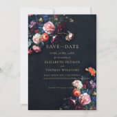 Moody Dark Elegante Romantic Floral Foto Wedding Save The Date (Vorderseite)