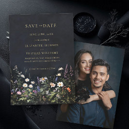 Moody Dark Elegante Romantische Wildblumen Hochzei Save The Date