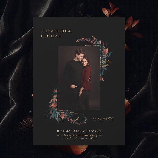 Moody Dark Elegantes Romantic Fall Foto Wedding Save The Date