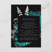 Moody Dark Floral Aquamarin Silver Wedding Details Begleitkarte (Vorderseite)