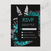 Moody Dark Floral Aquamarin Silver Wedding RSVP Begleitkarte (Vorderseite)