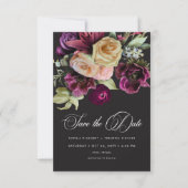 Moody Dark Floral Black Burgundy Romantic Save The Date (Vorderseite)