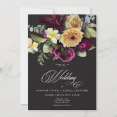 Moody Dark Floral Black Burgundy Romantic Wedding Einladung (Vorderseite)