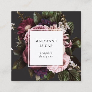 Moody Dark Floral Elegante Business Card Quadratische Visitenkarte