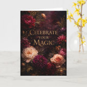 Moody Dark Floral Gold Script Birthday Card Karte (Gelbe Blume)
