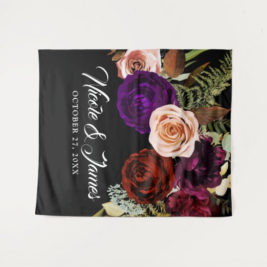 Moody Dark Floral Greenerity Bold Wedding Backdrop Wandteppich (Vorderseite (Horizontal))