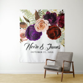 Moody Dark Floral Greenerity Bold Wedding Backdrop Wandteppich