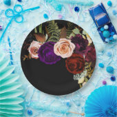 Moody Dark Floral Greenery Bold Color Chic Wedding Pappteller (Party)