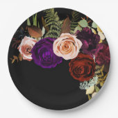 Moody Dark Floral Greenery Bold Color Chic Wedding Pappteller (Vorderseite)