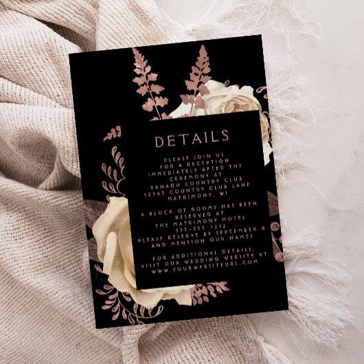 Moody Dark Floral Ivory Rose Gold Hochzeiten Detai Begleitkarte