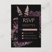 Moody Dark Floral Lila Rose Gold Wedding RSVP Begleitkarte (Vorderseite)