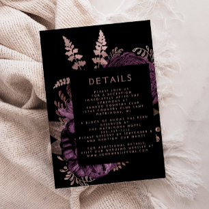 Moody Dark Floral Lila Rose GoldWedeldetails Begleitkarte