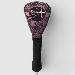 Moody Dark Floral on Pink Monogram Golf Headcover