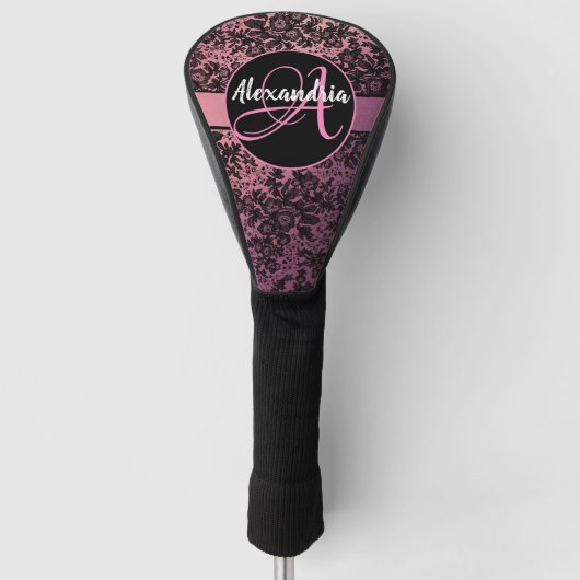 Moody Dark Floral on Pink Monogram Golf Headcover (Vorderseite)