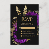 Moody Dark Floral Purple Gold Wedding RSVP Begleitkarte (Vorderseite)