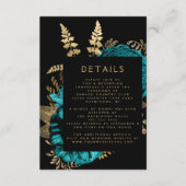 Moody Dark Floral Turquoise Gold Wedding Details Begleitkarte (Vorderseite)