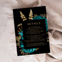 Moody Dark Floral Turquoise Gold Wedding Details