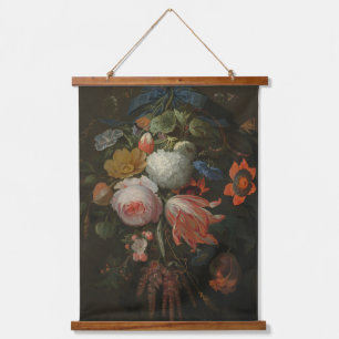 Moody Dark Floral Vintag Art Wandteppich Mit Holzrahmen
