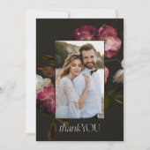 Moody Dark Floral Wedding Black Burgundy Chic Dankeskarte (Vorderseite)