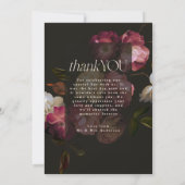Moody Dark Floral Wedding Black Burgundy Chic Dankeskarte (Rückseite)