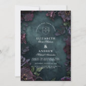 Moody Dark Floral Wedding Einladung (Vorderseite)