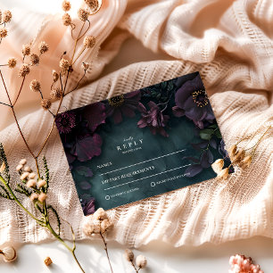 Moody Dark Floral Wedding RSVP Karte