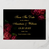 Moody Dark Floral Wedding Save the Date Foto Folieneinladung (Vorderseite)