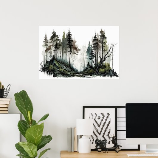 Moody Dark Forest Watercolor Poster (Heimbüro)