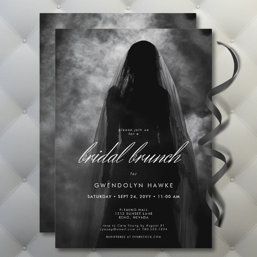Moody Dark Ghost Bride in Mist Bridal Brunch Einladung
