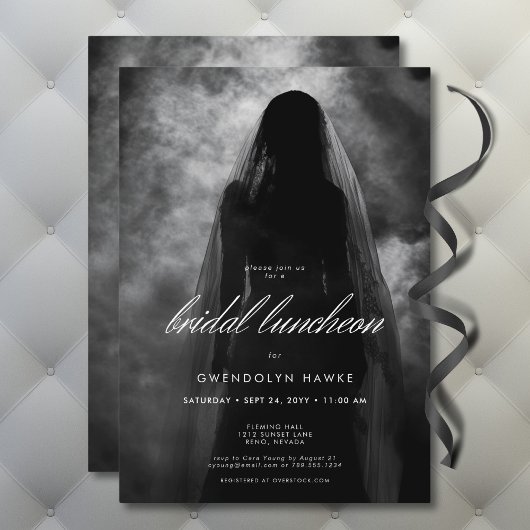 Moody Dark Ghost Bride in Mist Bridal Luncheon Einladung