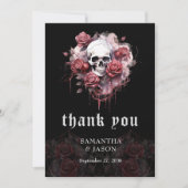 Moody Dark Gothic Floral Skull Halloween Hochzeit Dankeskarte (Vorderseite)