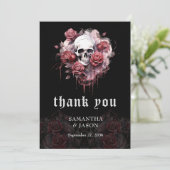 Moody Dark Gothic Floral Skull Halloween Hochzeit Dankeskarte (Stehend Vorderseite)