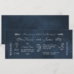  Moody Dark Navy Blau Aquarell Moderne Hochzeit   Einladung