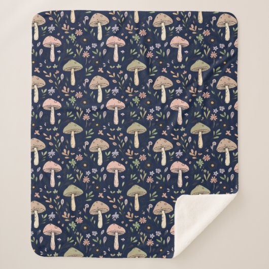 Moody Dark Navy Fungi | Dark Academia Luxury Gift Sherpadecke (Vorderseite)
