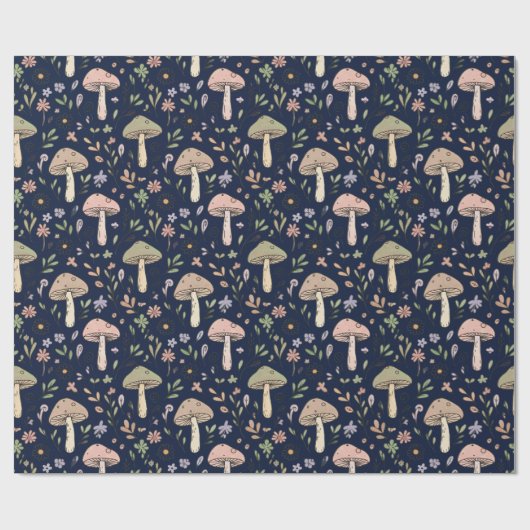 Moody Dark Navy Fungi Seamless Pattern Geschenkpapier (Flach)
