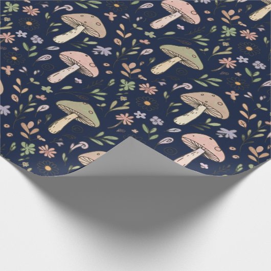 Moody Dark Navy Fungi Seamless Pattern Geschenkpapier (Ecke)