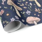 Moody Dark Navy Fungi Seamless Pattern Geschenkpapier (Rolleneckpunkt)