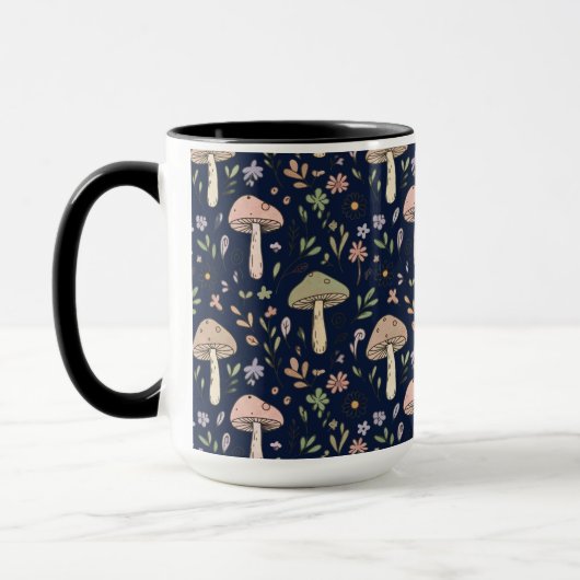 Moody Dark Navy Fungi Seamless Pattern Tasse (Links)