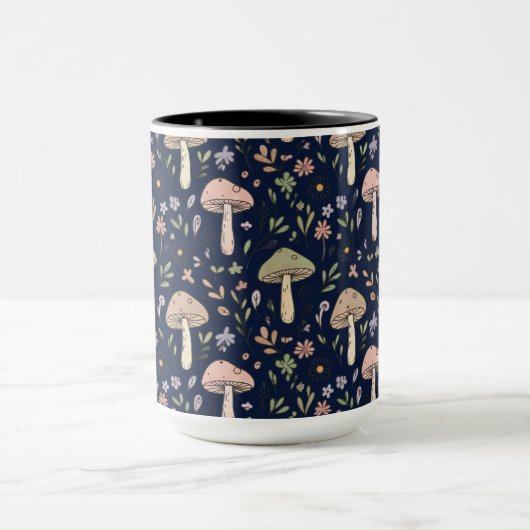 Moody Dark Navy Fungi Seamless Pattern Tasse (Zentrum)