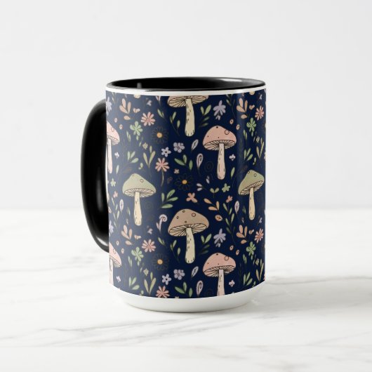 Moody Dark Navy Fungi Seamless Pattern Tasse (Vorderseite Links)