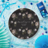 Moody Dark Peony Floral Baby Shower Pappteller (Party)