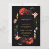 Moody Dark Red Floral Black Custom Request Wedding Einladung (Vorderseite)